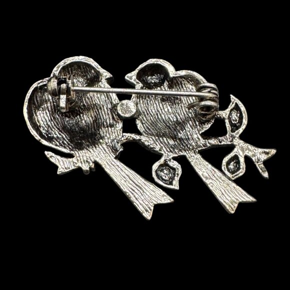Vintage Brooch Silver Tone Love Birds with Rhinestones - Picture 4 of 5